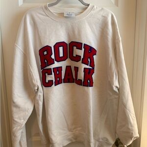 University of Kansas Champion White Sweatshirt with Red and Blue Lettering